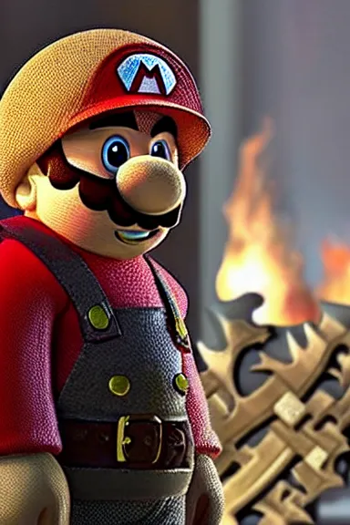 Image similar to “ very very intricate photorealistic photo of a realistic human version of super mario in an episode of game of thrones, photo is in focus with detailed atmospheric lighting, award - winning details ”