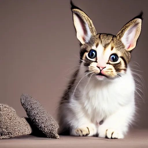 Image similar to a feline bunny - kitten - hybrid, animal photography