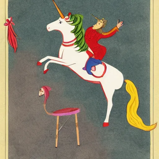 Prompt: a unicorn performing in the circus, fantasy illustration