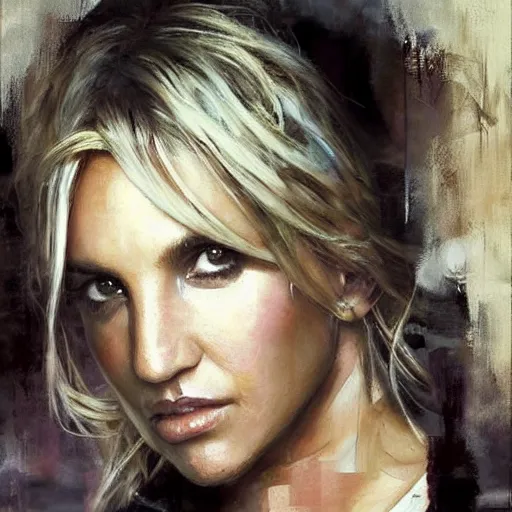 Image similar to jamie lynn spears and britney spears morphed together, hybrid, jeremy mann painting