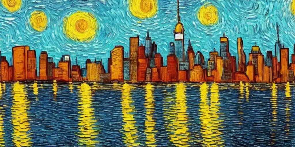 Prompt: new york city skyline painted in the style of vincent van gogh