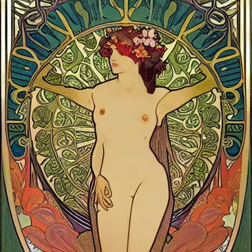 Image similar to beautiful art nouveau of tropical flora by Alphonse Mucha