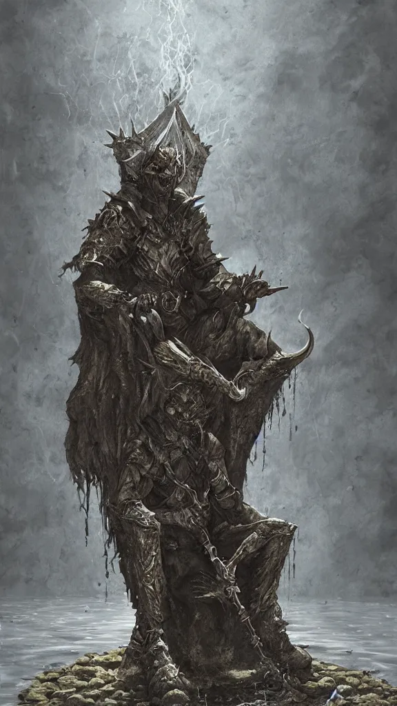 Prompt: the pisslord on his puddle throne, photorealistic, hyperrealistic, d & d, dungeons and dragons, dark fantasy art, satanic, urine, evil, regal, ( surreal )