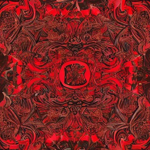 Image similar to a red and black cystal in the wood table in digital in art intricate, fantasy