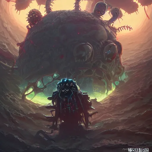 Image similar to Rick and Morty fused with Lovecraft Predator Vader cybernetic the thing the blob, fractal Lighting, by Stanley Artgerm Lau, WLOP, Rossdraws, James Jean, Andrei Riabovitchev, Marc Simonetti, and Sakimichan, trending on artstation