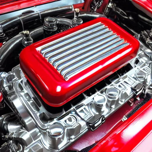 Prompt: boxer 6 engine aluminum block red valve cover