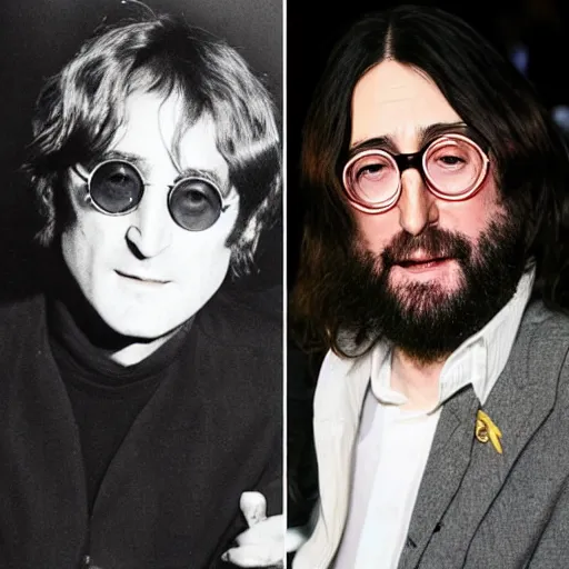 Prompt: 80-year old John Lennon and 45 year-old Sean Lennon posing together