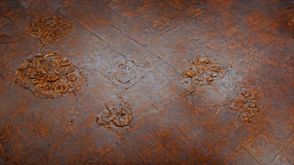 Prompt: rococo rusted push floor in a bright lobby, iso 2 0 0