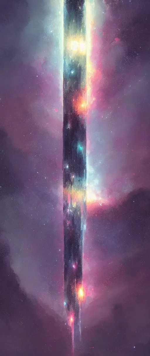 Image similar to A painting of a vertical galaxy trending on artstation in the style of Greg Rutkowski