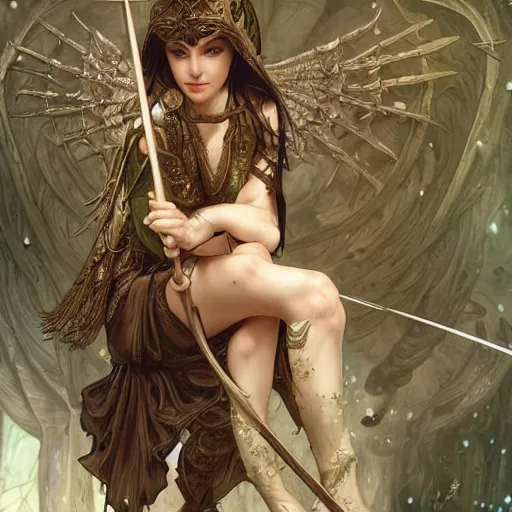 Image similar to a photograpic of elven archers, cute, fantasy, intricate, elegant, highly detailed, digital painting, artstation, concept art, smooth, sharp focus, illustration, art by artgerm and H R Giger and alphonse mucha
