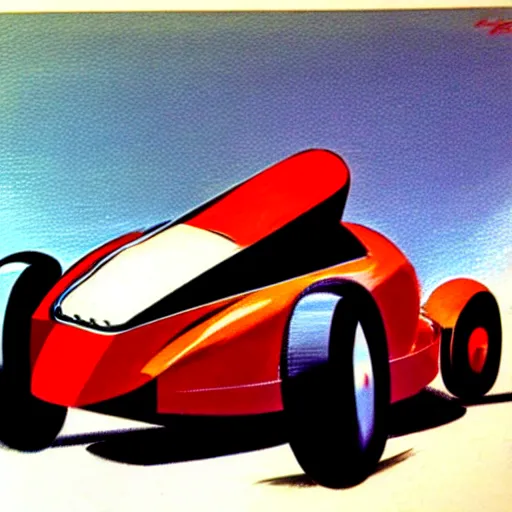 Prompt: concept art of a car with a sidecar being driven, painted by syd mead, high quality