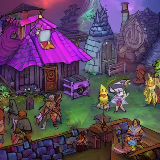 Image similar to sneak peek into the studio's upcoming adventure rpg shows a colorful mix of fantasy and mundane.