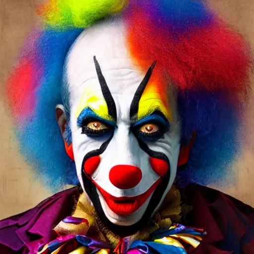 Image similar to UHD hyperrealistic Dee Snider dressed as a clown playing electric guitar, with intricate clown makeup, by Antonio Caparo and Ferdinand Knab and Greg Rutkowski UHD photorealistic trending on artstation