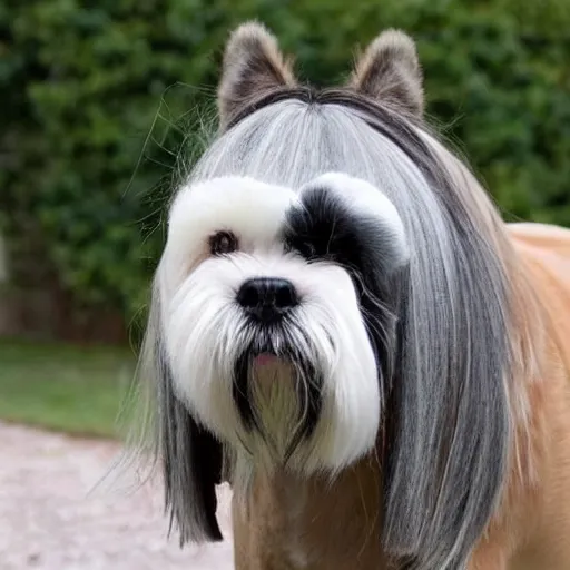 Image similar to an horse with a shi tzu head, horse dog hybrid