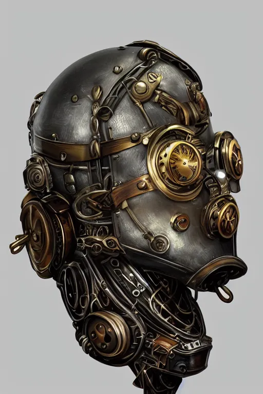 Image similar to steampunk helmet fantasy art mask robot ninja stylized digital illustration sharp focus, elegant intricate digital painting artstation concept art global illumination ray tracing advanced technology chaykin howard and campionpascale and cooke darwyn and davis jack