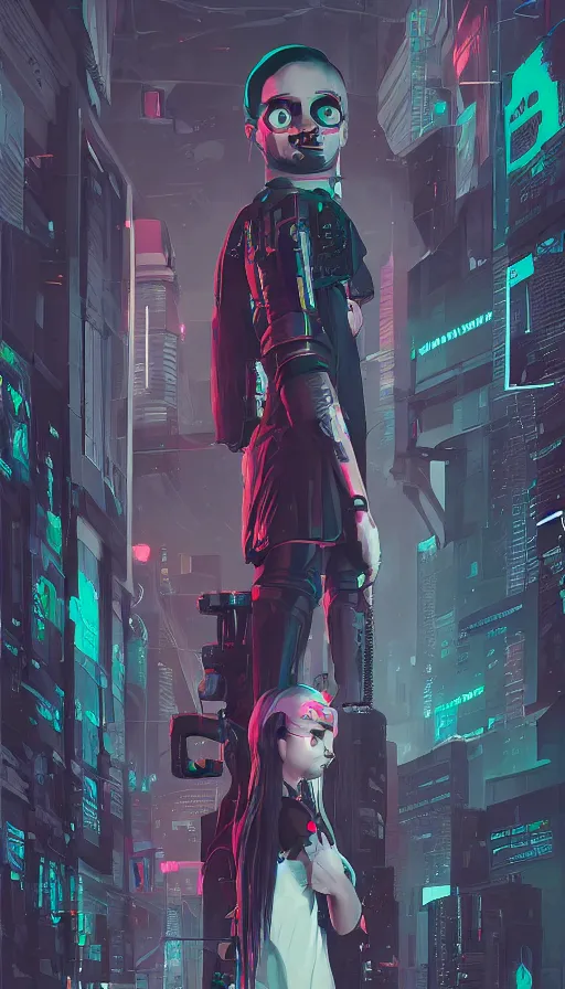 Prompt: cyberpunk wednesday addams, sharp focus, james gilleard, cinematic, game art, extremely detailed digital painting, print
