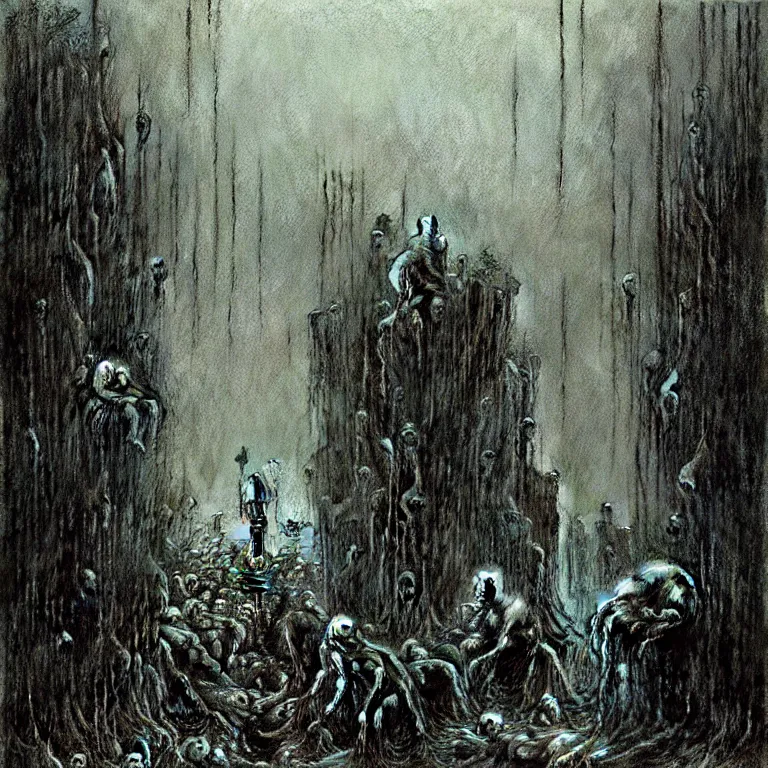 Prompt: dark underground with goblins by Beksinski, Luis Royo