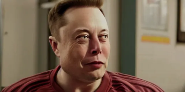 Image similar to bald elon musk in a tracksuit drinking beer in filthy trailer, by ken loach