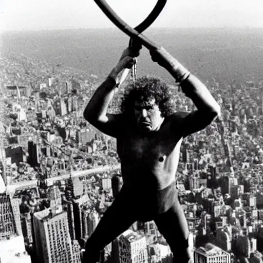 Prompt: andre the giant climbing the empire state building