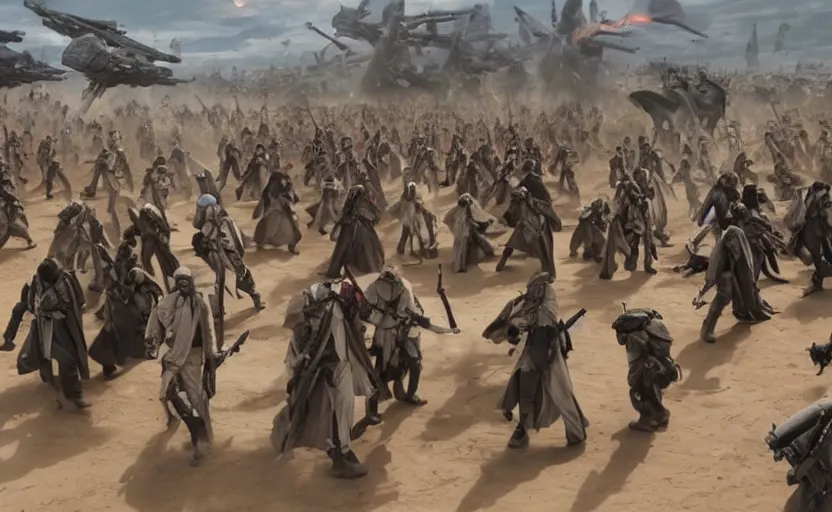 Image similar to liberty leading the people, star wars, jedi, battle of geonosis