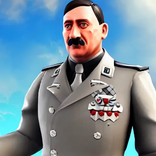 Image similar to adolf hitler as a fortnite character, ingame, 4 k, highly detailed