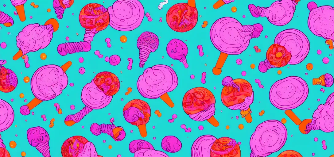 Image similar to air spun cotton candy milkshake island by Tara McPherson, vivid colors, high contrast, 8k resolution, intricate, photorealistic, smooth