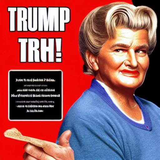 Image similar to donald trump as mrs doubtfire. poster for hollywood blockbuster