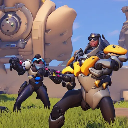 Prompt: Overwatch with dinosaurs