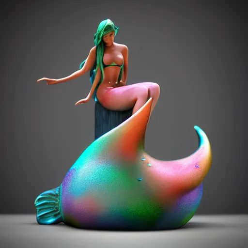 Image similar to an amazing ceramic realistic arial mermaid sculpture mug, creative, beautiful, award winning design, functional, colorful, 8 k, unreal engine, octane render