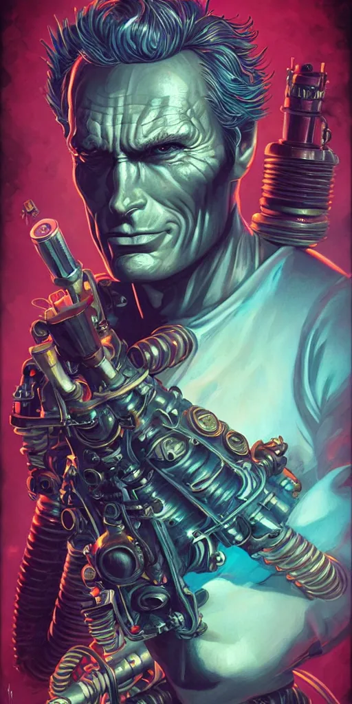 Image similar to lofi underwater bioshock biopunk clint eastwood portrait, Pixar style, by Tristan Eaton Stanley Artgerm and Tom Bagshaw.