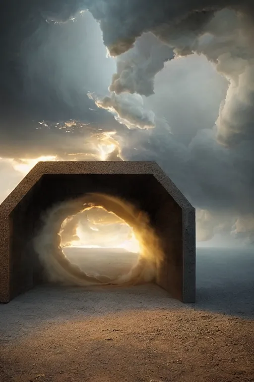 Prompt: a portal to another dimension made of white smoke in the middle of a design lounge crossed by the rays of the setting sun, michal karcz