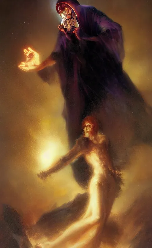Image similar to the grime reaper holds the sands of time in his hand by kev walker and delphin enjolras and daniel f. gerhartz