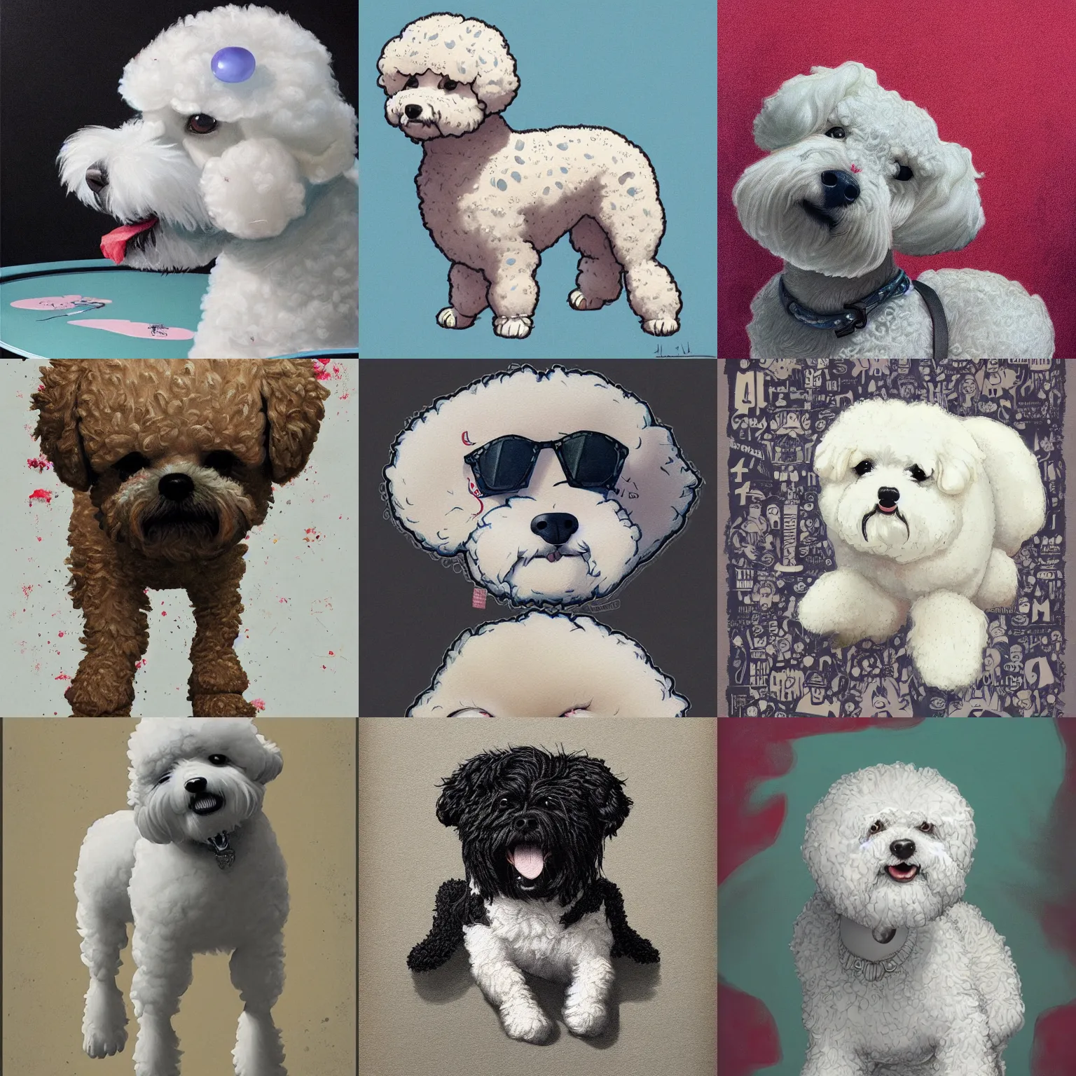 Prompt: a bichon with stubs for legs that will bite you if its in a bad mood thats also named mochi and has a big head full of no thoughts, an ultrafine detailed painting by james jean, behance contest winner, vanitas, angular, altermodern