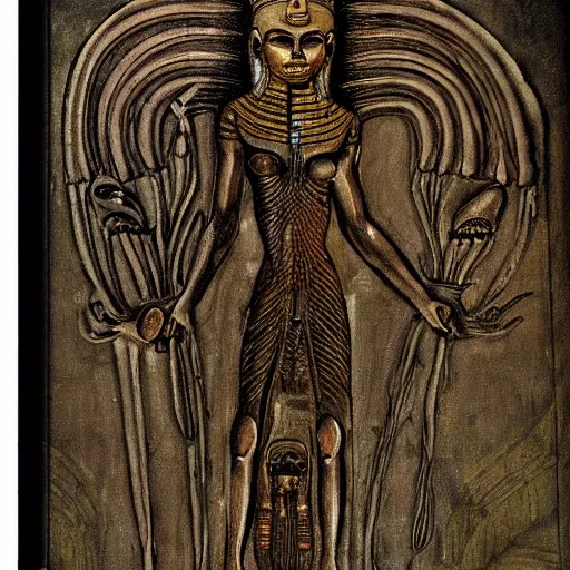 Image similar to ancient egyptian art of xenomorph giger alien