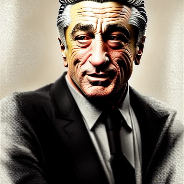 Prompt: epic professional painting of Robert DeNiro, best on artstation, cgsociety, wlop, Behance, pixiv, astonishing, impressive, outstanding, epic, cinematic, stunning, gorgeous, much detail, much wow, masterpiece.