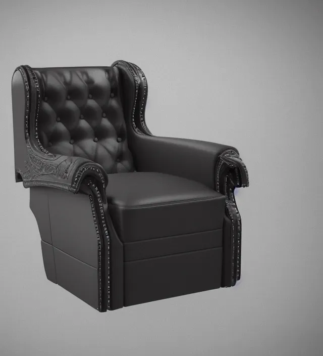 Image similar to a comfortable leather armchair made from gpus, intricate details, neon lights, black background, octane render