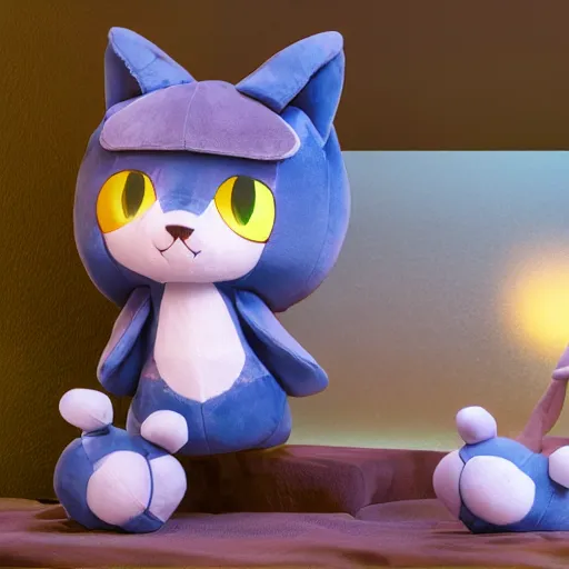 Prompt: cute fumo plush of a magical companion cat who guides the hero on his quest, sidekick, outline glow, promo render, vray