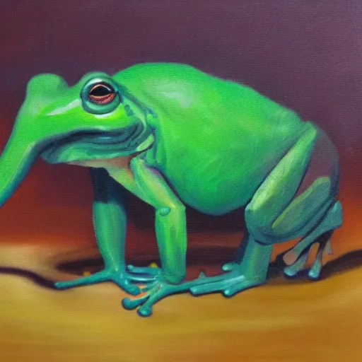 Prompt: frog - elephant creature, oil painting