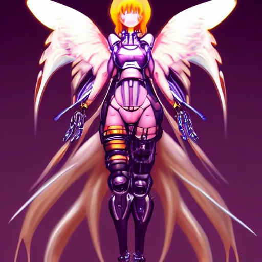 Prompt: concept art | robotic cybernetic god - system feminine angel in heavy syrup marauding through a futuristic peaceful path, artstation / pixiv!!!