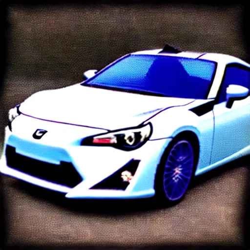 Prompt: “ low bit square count pixel art, 2 0 1 6 scion fr - s in oceanic blue, full car, solid white background ”