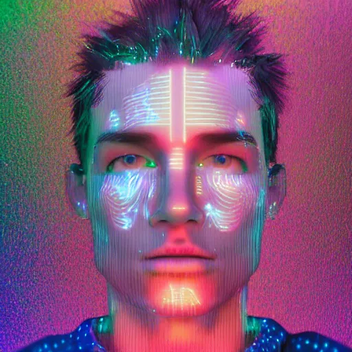 Image similar to human portrait made out of neon rain, handsome, epic detail, rendered in octane, unreal engine