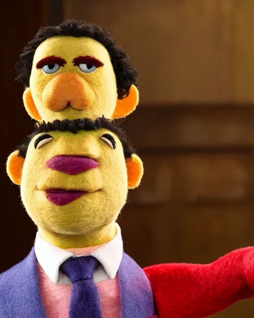 Image similar to oscar martinez as a muppet. highly detailed felt. hyper real photo. 4 k.