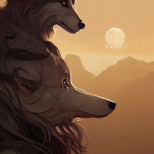 Prompt: Geometric Wolf, moon in the background, intricate, elegant, highly detailed, digital painting, artstation, concept art, smooth, sharp focus, illustration, art by artgerm and greg rutkowski and alphonse mucha