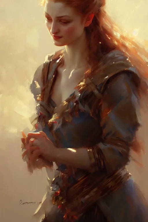 Prompt: sansa sun lights, painting by daniel gerhartz, alphonse murac, detailed art, artstation