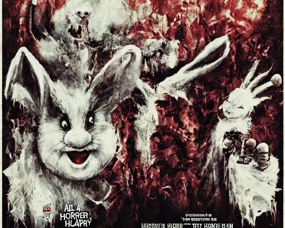 Prompt: a horror movie poster featuring the easter bunny