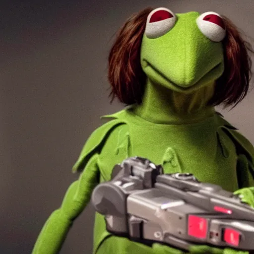 Image similar to keanu reeves playing kermit the frog in a dystopian sci fi movie, highly detailed, 4 k, concept art