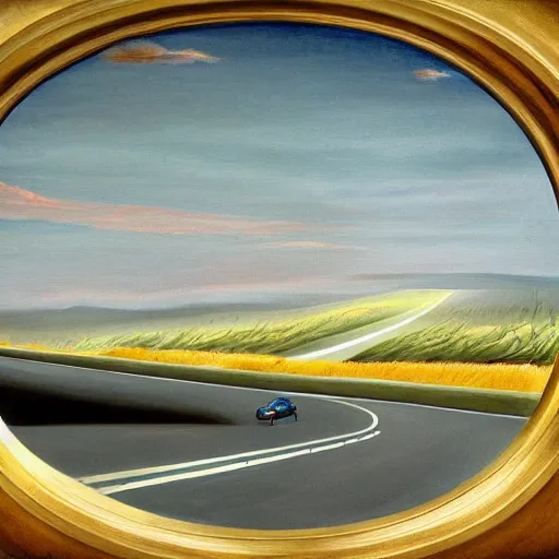 Image similar to surrealist painting of a highway