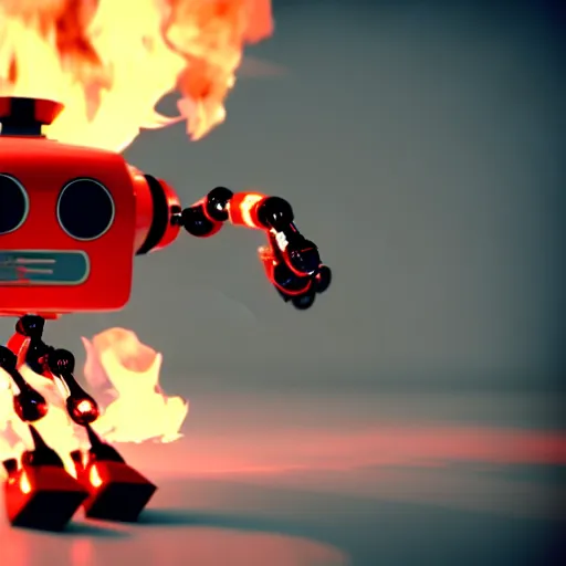 Image similar to a cute little robot consists of fire. super realistic 8 k render of a elegant, cinematic composition