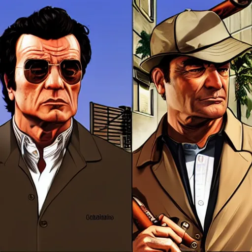 Image similar to GTAV cover art of Columbo holding a cigar