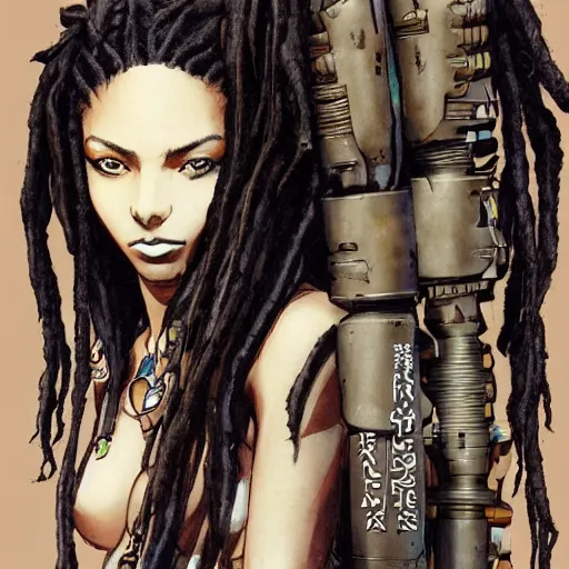 Image similar to beautiful dark - skinned woman with dreadlocks, yoji shinkawa